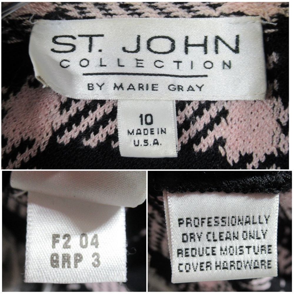 ST. JOHN Santana Knit Pink & Black Plaid Mesh-Fringe Trim Jacket Blazer Size 10 - Picture 12 of 15